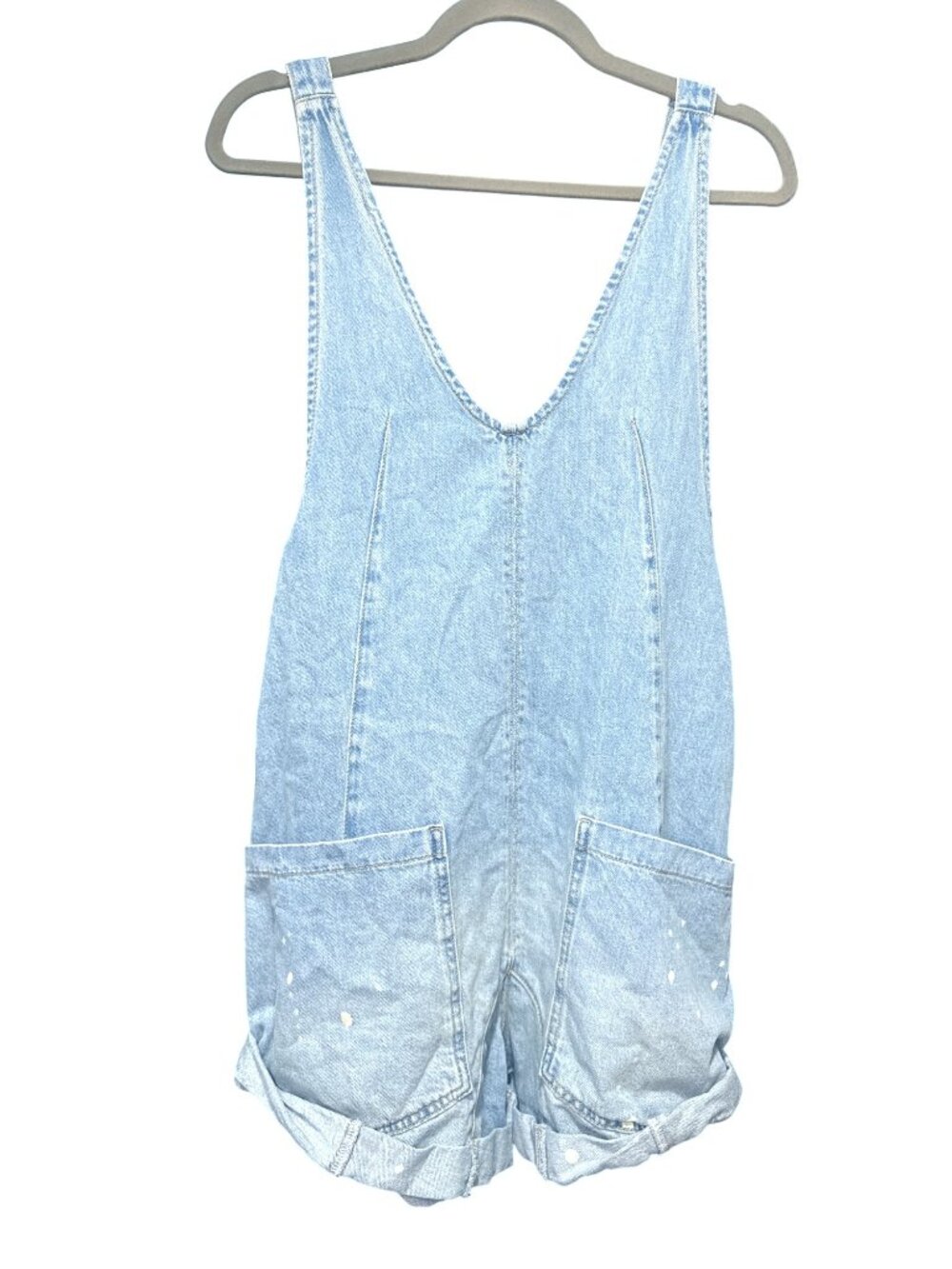 NWT Free People High Roller Shortalls XS Blue Denim Slouchy Bib Romper MSRP $88